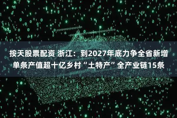 按天股票配资 浙江：到2027年底力争全省新增单条产值超十亿乡村“土特产”全产业链15条